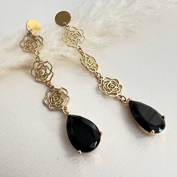 Elegant Floral Statement Earrings- Art Nouveau Rose Wedding Earrings - Picture 3 of 10